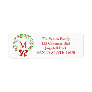 Merry Christmas monogram wreath Label