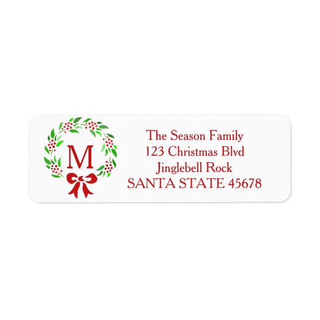 Merry Christmas monogram wreath Label (Front)