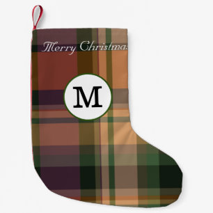 Merry Christmas monogrammed elegant initial tartan Small Christmas Stocking