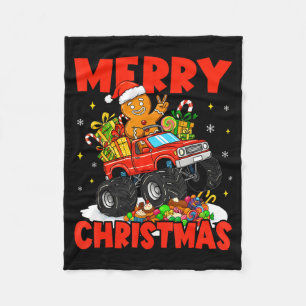 Merry Christmas Monster Truck Funny Gingerbread Me Fleece Blanket