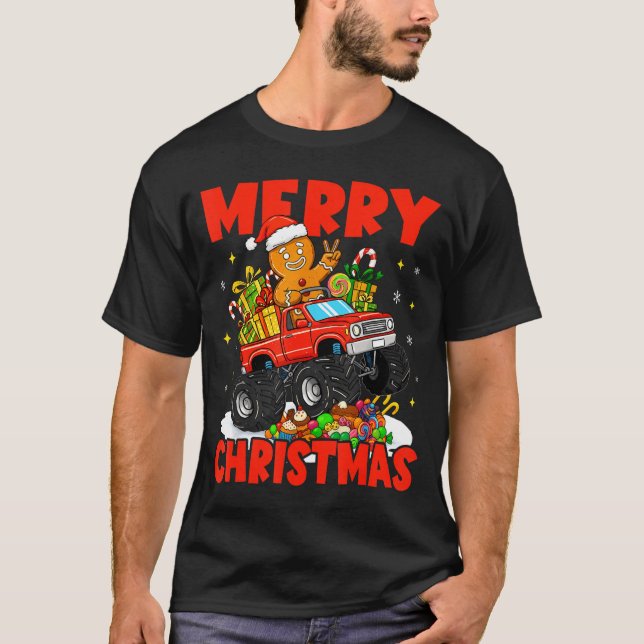 Merry Christmas Monster Truck Funny Gingerbread Me T-Shirt (Front)