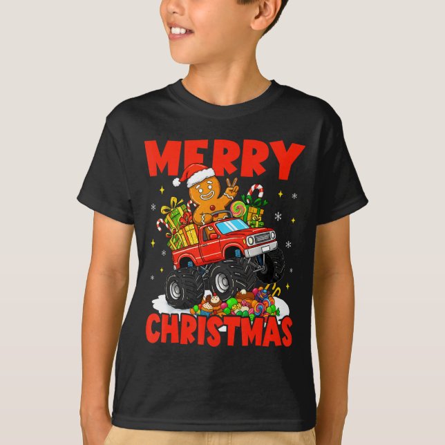 Merry Christmas Monster Truck Funny Gingerbread Me T-Shirt (Front)