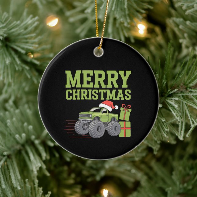 Merry Christmas Monster Truck Toddler Boys Xmas  Ceramic Ornament (Tree)