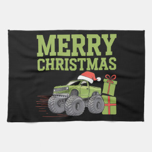 Merry Christmas Monster Truck Toddler Boys Xmas Kitchen Towel
