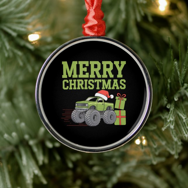 Merry Christmas Monster Truck Toddler Boys Xmas  Metal Ornament (Tree)