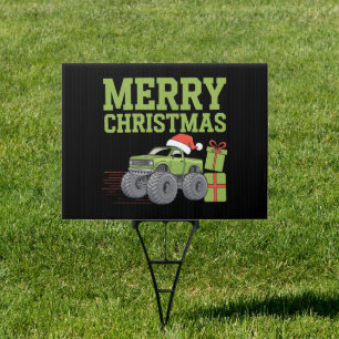 Merry Christmas Monster Truck Toddler Boys Xmas  Sign