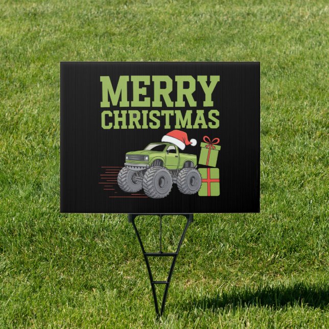 Merry Christmas Monster Truck Toddler Boys Xmas  Sign (Insitu)
