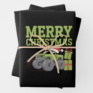 Merry Christmas Monster Truck Toddler Boys Xmas Wrapping Paper Sheets