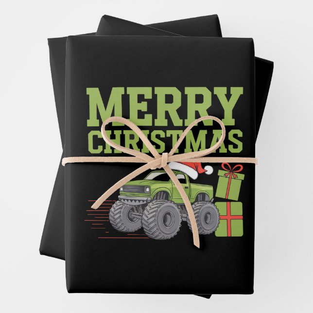 Merry Christmas Monster Truck Toddler Boys Xmas  Wrapping Paper Sheets (In situ)
