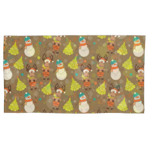 Merry Christmas Moose And Snowman Pillow Case