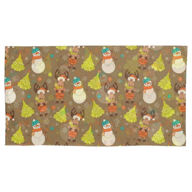 Merry Christmas Moose And Snowman Pillow Case (Front-Left)