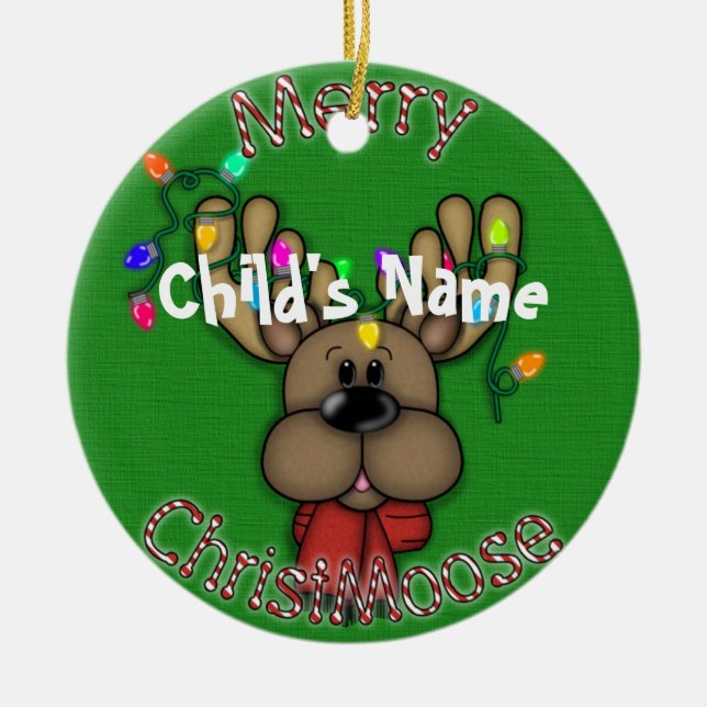 Merry Christmas Moose Ceramic Ornament (Front)