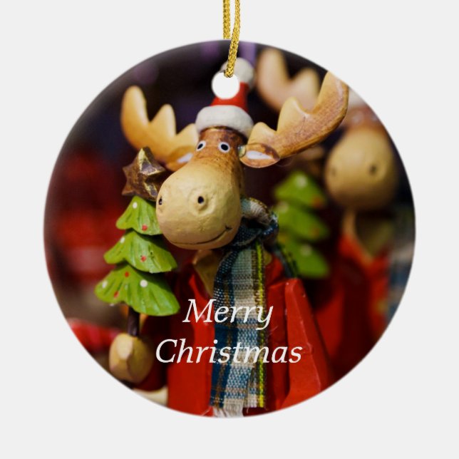 Merry Christmas Moose Country Xmas Ornament (Front)