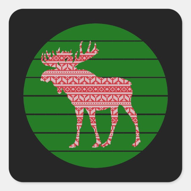 MERRY CHRISTMAS MOOSE DEER SQUARE STICKER (Front)