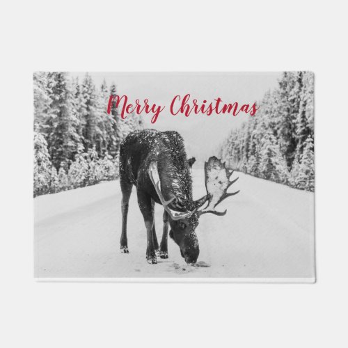 Merry Christmas Moose In Snow Doormat