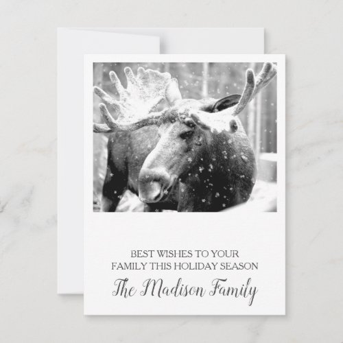 Merry Christmas Moose In Winter Snow Holiday Card