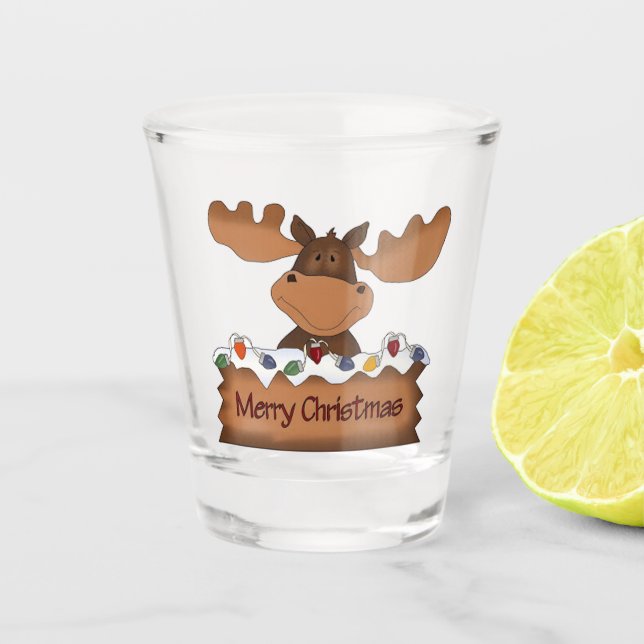 Merry Christmas Moose Shot Glass (Front)