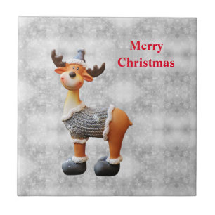 Merry Christmas moose wearing a hat Ceramic Tile