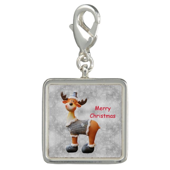 Merry Christmas moose wearing a hat     Charm (Front)