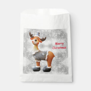 Merry Christmas moose wearing a hat Favor Bag