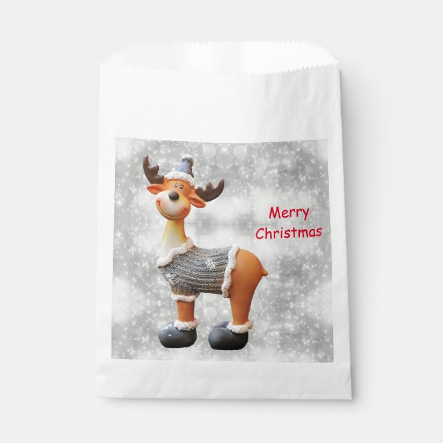 Merry Christmas moose wearing a hat      Favor Bag (Front)