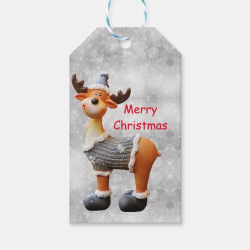 Merry Christmas moose wearing a hat      Gift Tags