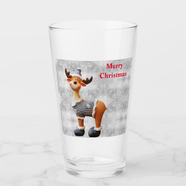 Merry Christmas moose wearing a hat         Glass (Front)