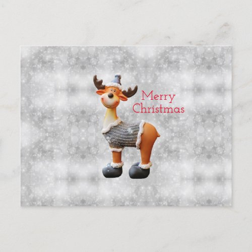 Merry Christmas moose wearing a hat       Holiday Postcard