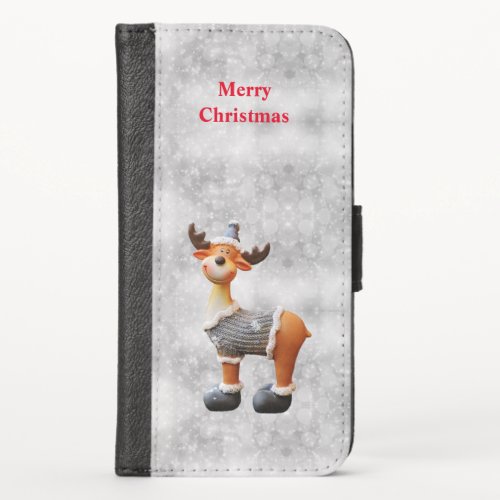 Merry Christmas moose wearing a hat         iPhone X Wallet Case