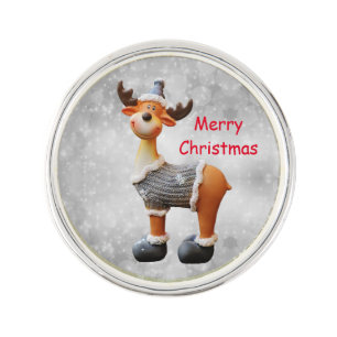 Merry Christmas moose wearing a hat     Lapel Pin