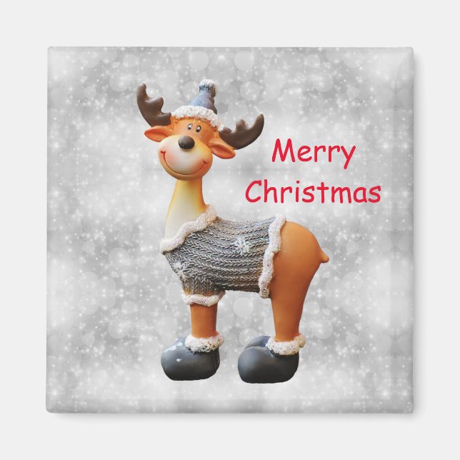 Merry Christmas moose wearing a hat     Magnet (Front)
