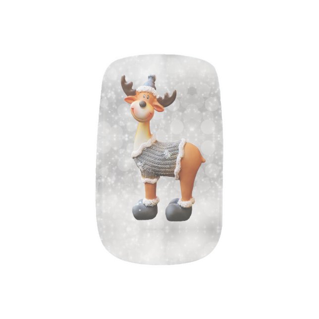Merry Christmas moose wearing a hat       Minx Nail Art (Left Thumb)