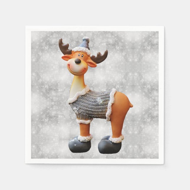 Merry Christmas moose wearing a hat     Napkins (Front)