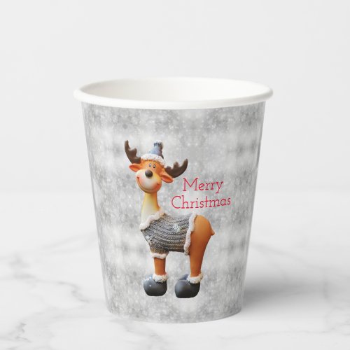 Merry Christmas moose wearing a hat      Paper Cups