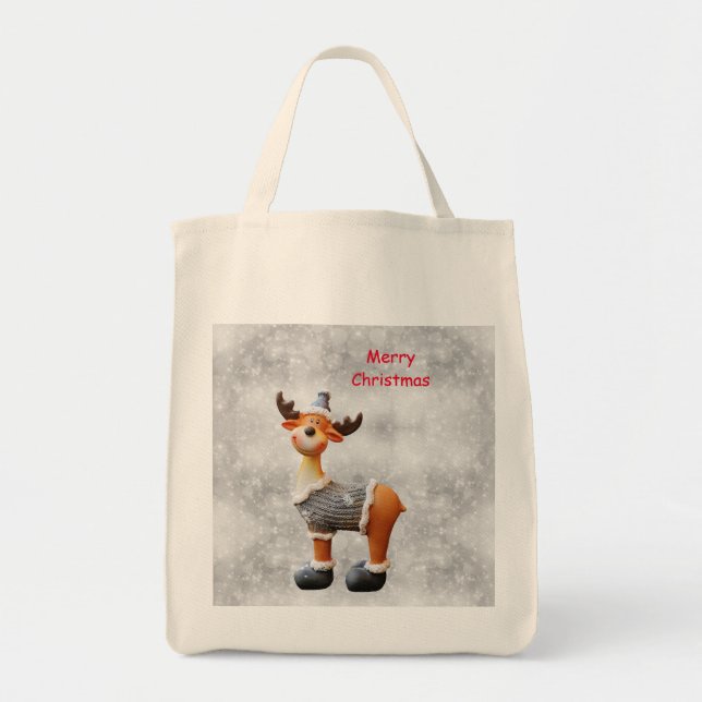 Merry Christmas moose wearing a hat      Tote Bag (Front)