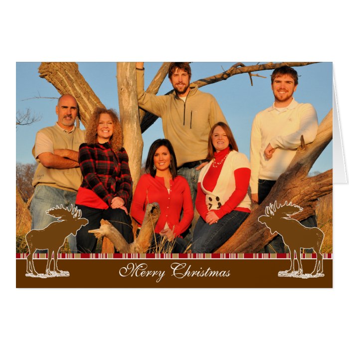 Merry Christmas Moose White Outline Greeting Cards