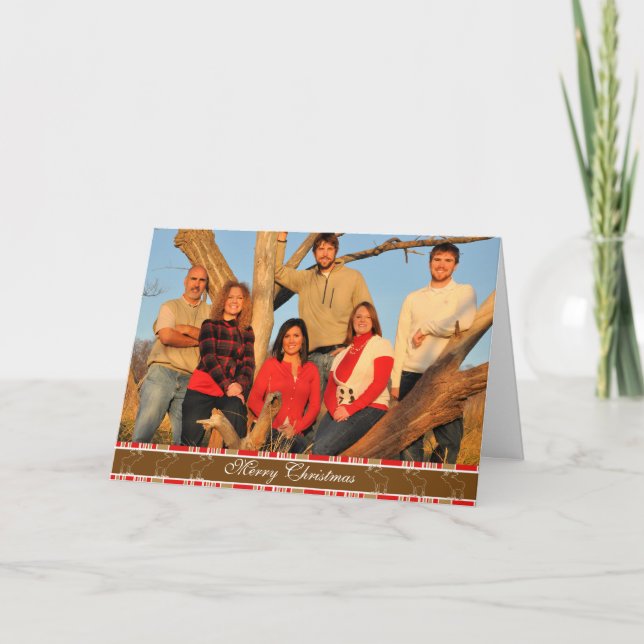 Merry Christmas Moose White Outline Holiday Card (Front)