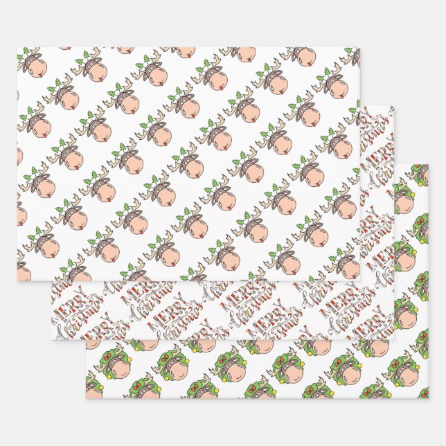 Merry Christmas Moose Wrapping Paper Sheets (Set)