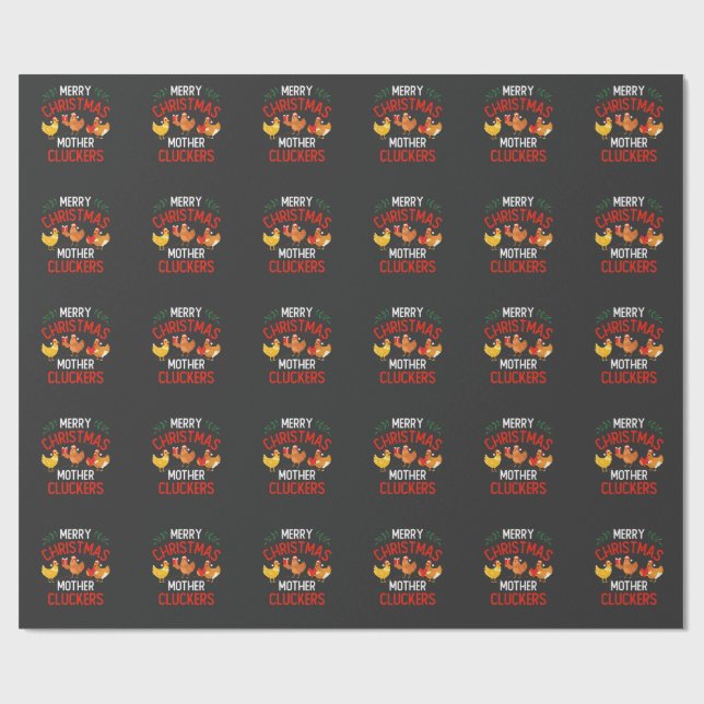 Merry Christmas Mother Cluckers Rooaster Xmas  Wrapping Paper (Flat)