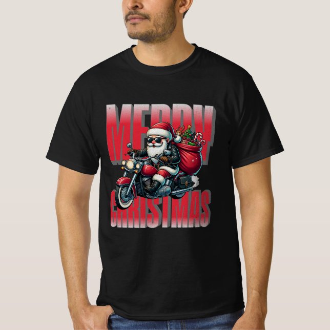Merry Christmas – Motorcycle Santa Design T-Shirt (Front)