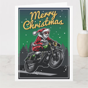 Merry Christmas Motorcycle Santa   Holidays Card