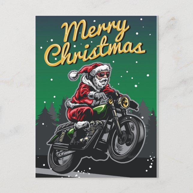 Merry Christmas Motorcycle Santa | Holidays Holiday Postcard (Front)