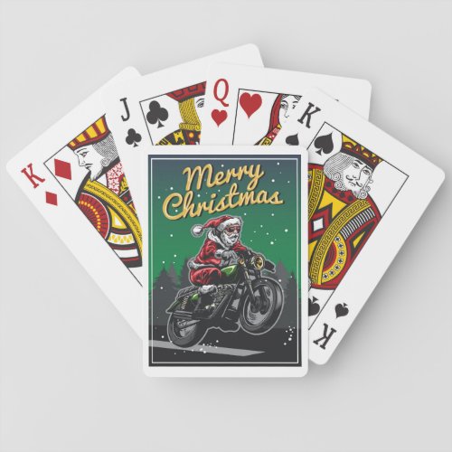 Merry Christmas Motorcycle Santa  Holidays Poker Cards