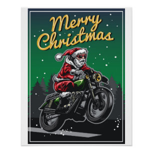 Merry Christmas Motorcycle Santa Holidays Poster