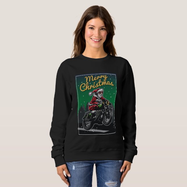 Merry Christmas Motorcycle Santa | Holidays Sweatshirt (Front Full)