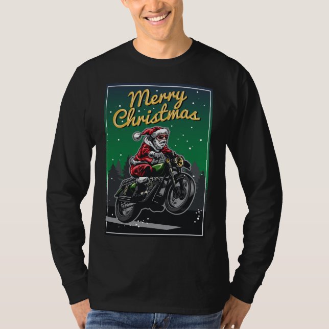 Merry Christmas Motorcycle Santa | Holidays T-Shirt (Front)
