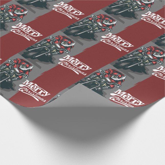 Merry Christmas Motorcycle Santa Wrapping Paper (Corner)