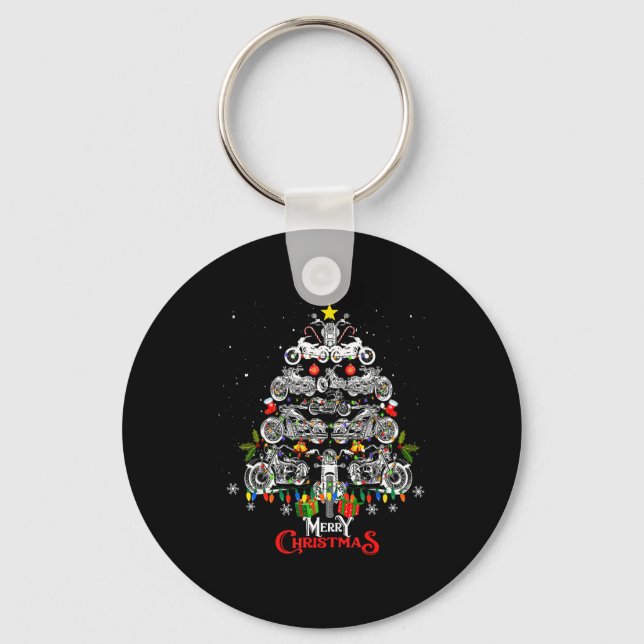 Merry Christmas Motorcycle Tree Christmas Lights B Keychain (Front)