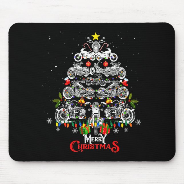 Merry Christmas Motorcycle Tree Christmas Lights B Mouse Pad (Front)