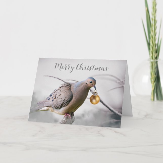Merry Christmas Mourning Dove and Ornament Holiday Card (Front)